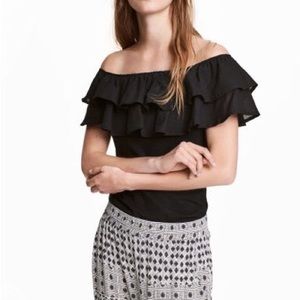 H&M Off-The-Shoulder Black Ruffle Top
